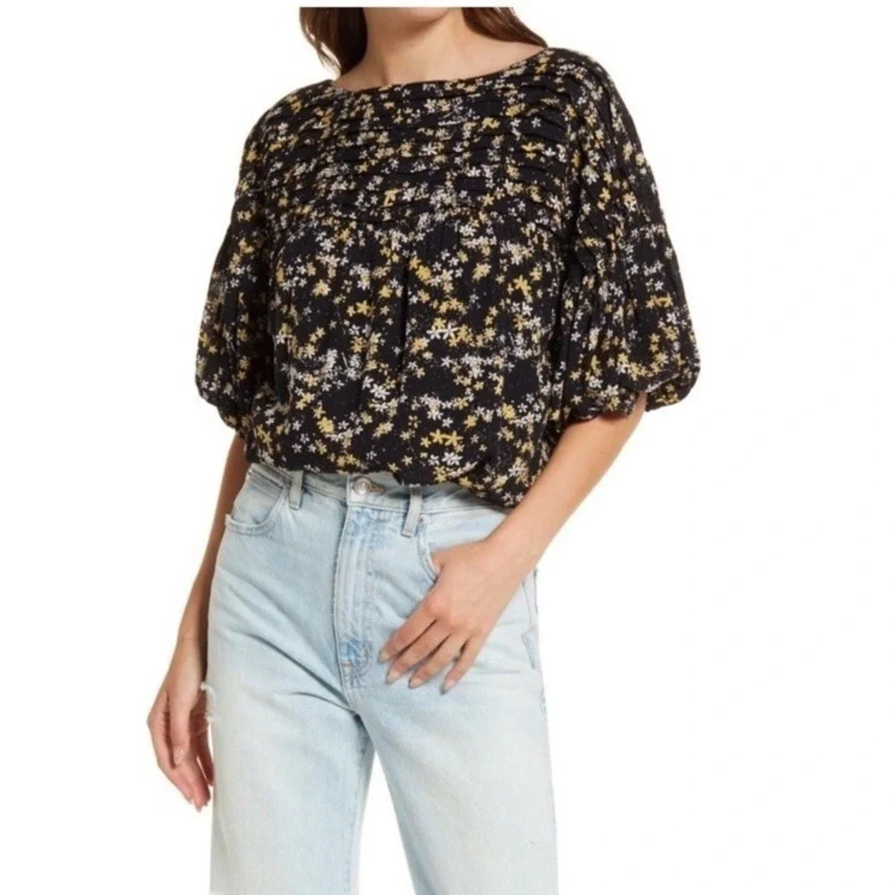 FREE PEOPLE INTIMATELY Dessa Black Daisy‎ Print Body Suit M